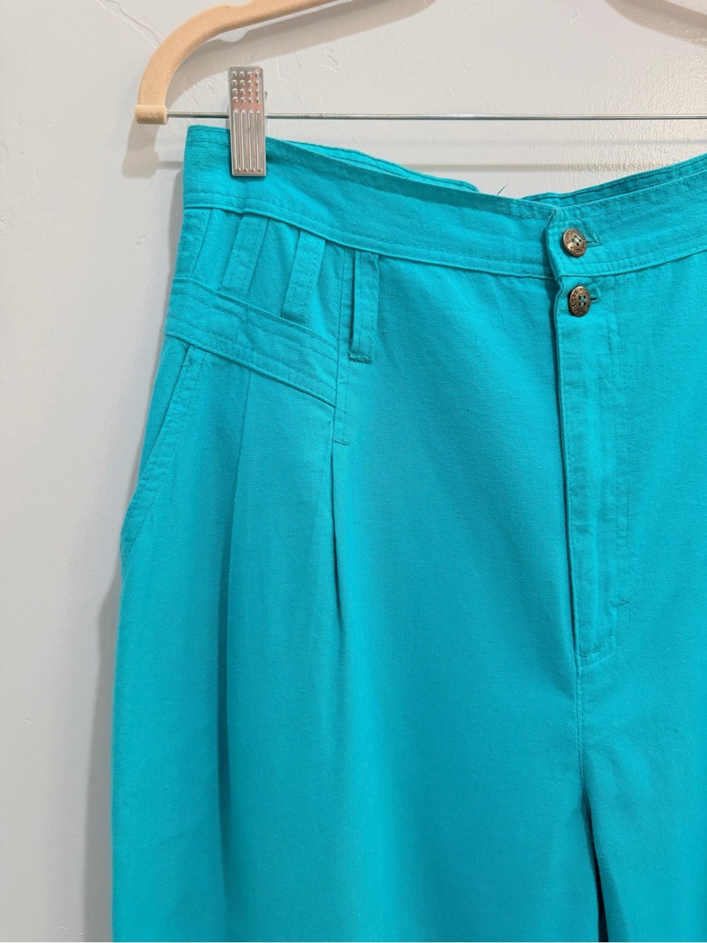 Vintage 80s Cherokee High Waist Pleated Tapered Pants Turquoise Aqua Sz 13 USA - Picture 3 of 14